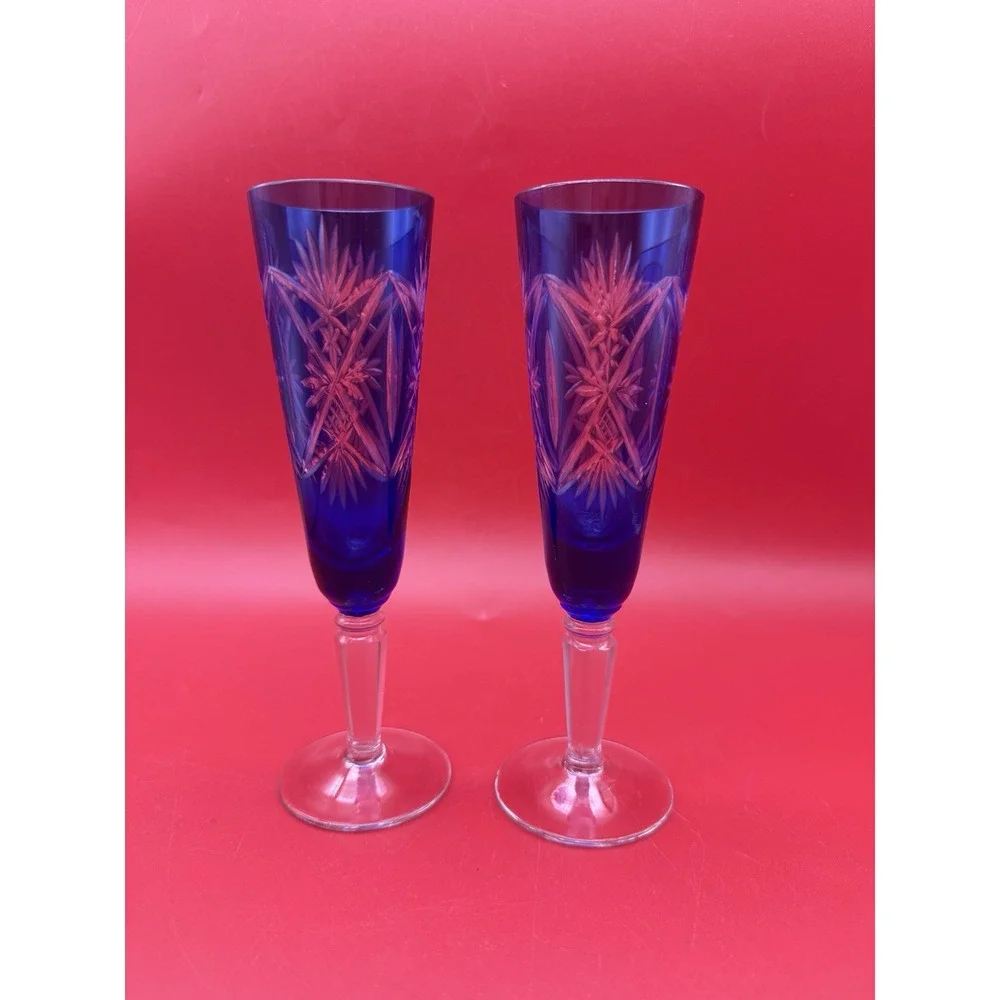 2 Vintage Bohemia Czech Cobalt Blue 